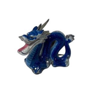 VTG Yoshimi K Porcelain Dragon Figurine Cobalt Blue Silver Accents Rare